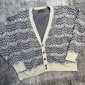 Vintage Jantzen Sweater Adult XL Purple Cream Chevron Knit Cardigan Grandpa 90s